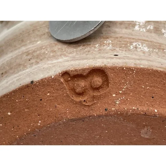 Handcrafted Clay Butter Cheese Crock With Wooden Knife Holder & Blue Rim - Picture 4 of 5